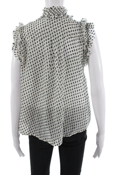 7 For All Mankind Womens Black PolkaDot Highneck Sleeveless Silk Blouse Size XS