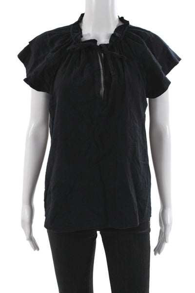 Honorine Women Black Cotton Tunic Blouse Round Neck Sleeveless Boho Size S
