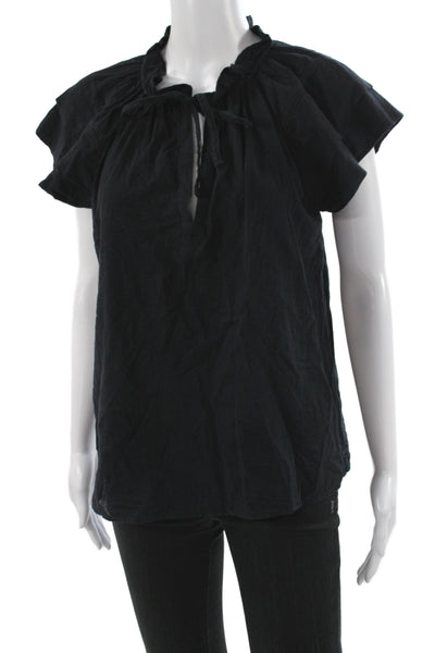 Honorine Women Black Cotton Tunic Blouse Round Neck Sleeveless Boho Size S