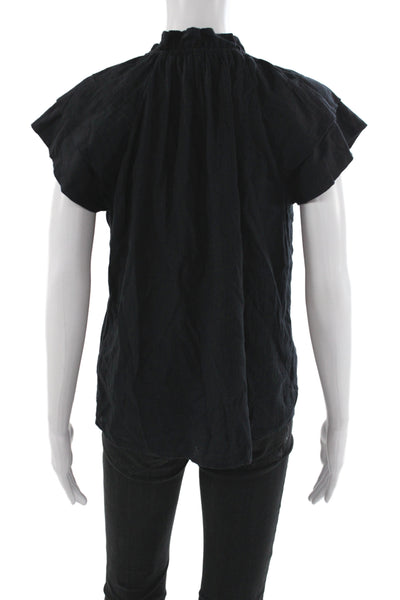 Honorine Women Black Cotton Tunic Blouse Round Neck Sleeveless Boho Size S