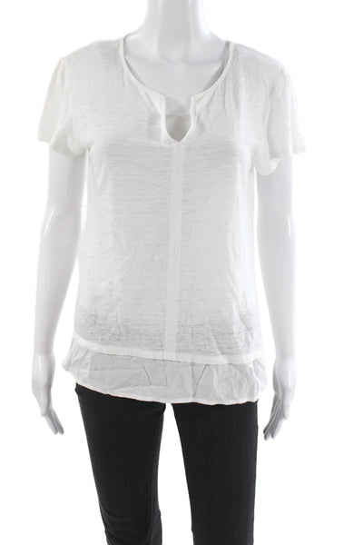 Sanctuary Women Basic White Linen V-Neck Short Sleeve T-Shirt Size XS