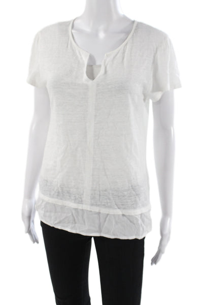 Sanctuary Women Basic White Linen V-Neck Short Sleeve T-Shirt Size XS