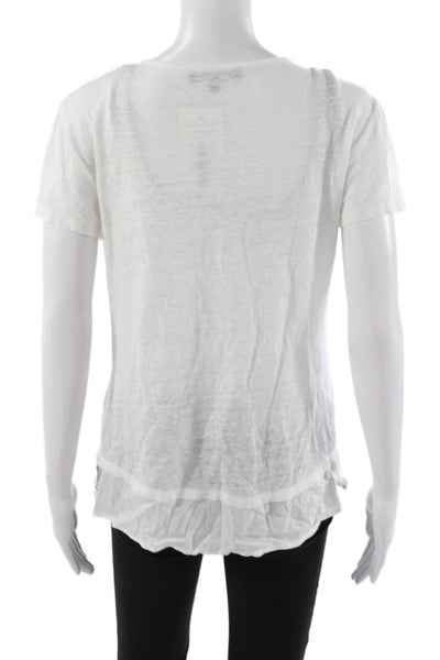 Sanctuary Women Basic White Linen V-Neck Short Sleeve T-Shirt Size XS