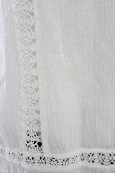Joie Womens Boho Tunic Blouse White Cotton Tie Round Neck 3/4 Sleeve Size S