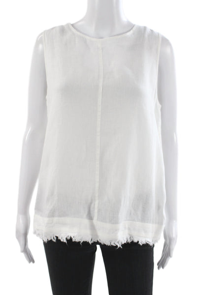Saks Fifth Avenue Women White Linen Tie Neck Basic Tank Sleeveless Size M