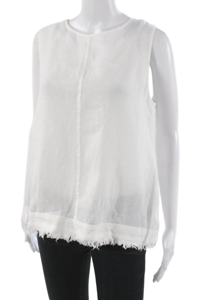 Saks Fifth Avenue Women White Linen Tie Neck Basic Tank Sleeveless Size M