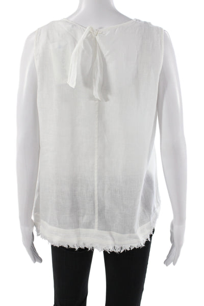 Saks Fifth Avenue Women White Linen Tie Neck Basic Tank Sleeveless Size M