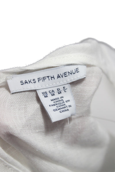 Saks Fifth Avenue Women White Linen Tie Neck Basic Tank Sleeveless Size M
