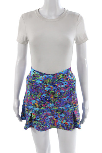 Dona Jo Womens Athletic Floral Blue Pull On Short Skort Polyamide Size 1