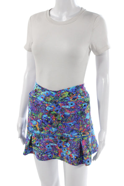 Dona Jo Womens Athletic Floral Blue Pull On Short Skort Polyamide Size 1