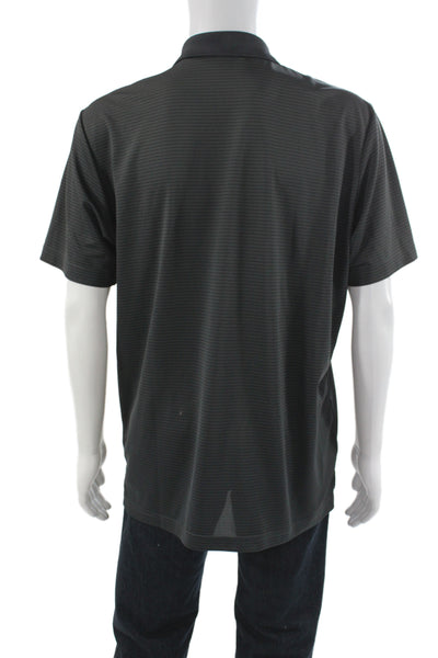 Adidas Mens Polo Black Striped Collared Short Sleeve 100% Polyester Size L