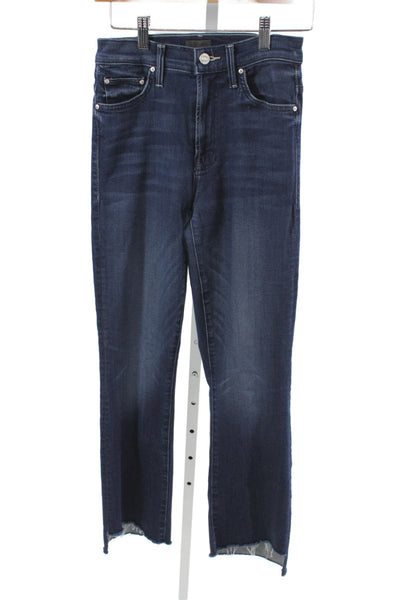 Mother Women Cropped Blue Viscose Mid Rise Button Jeans Size 25