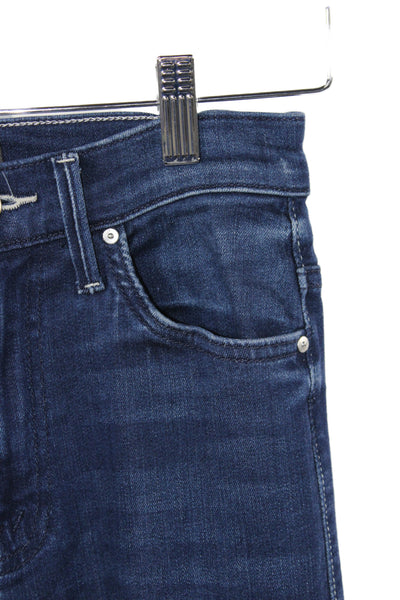 Mother Women Cropped Blue Viscose Mid Rise Button Jeans Size 25