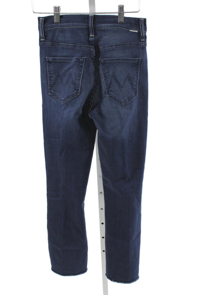 Mother Women Cropped Blue Viscose Mid Rise Button Jeans Size 25