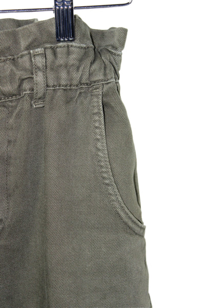 Zara Women Paperbag Pants Green Cotton High Rise 26 Inseam Size 0