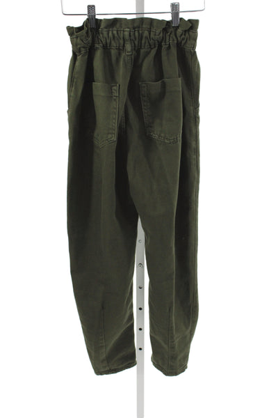 Zara Women Paperbag Pants Green Cotton High Rise 26 Inseam Size 0