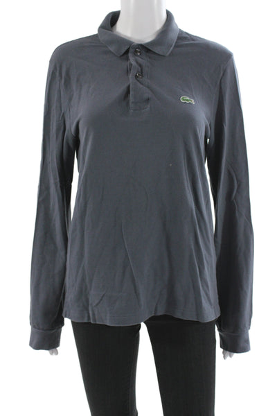Lacoste Men Collared Polo Gray Cotton Long Sleeve Button Size XS