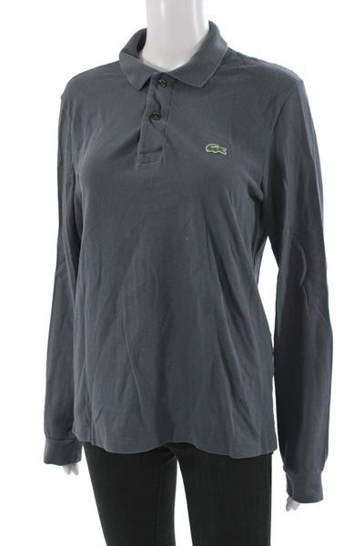 Lacoste Men Collared Polo Gray Cotton Long Sleeve Button Size XS