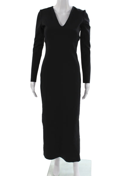 The Row Women Maxi V-Neck Long Sleeve Black Dress Size S