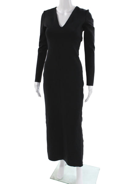 The Row Women Maxi V-Neck Long Sleeve Black Dress Size S