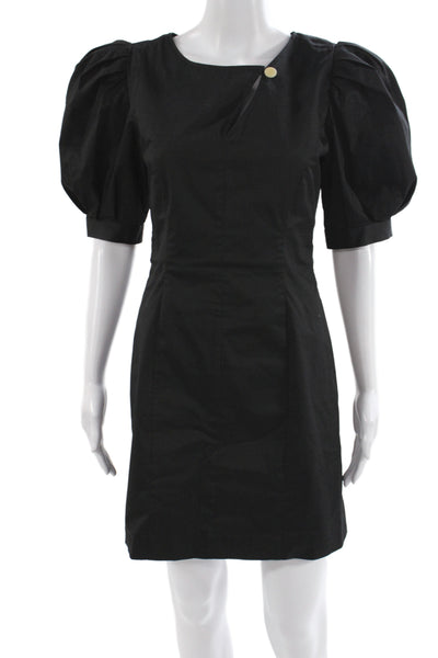 LHD Women Mini Black Cotton Short Sleeve Round Neck Dress Zip Size 4