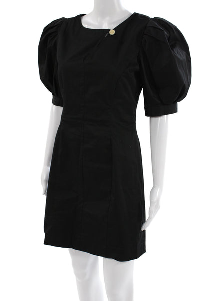 LHD Women Mini Black Cotton Short Sleeve Round Neck Dress Zip Size 4