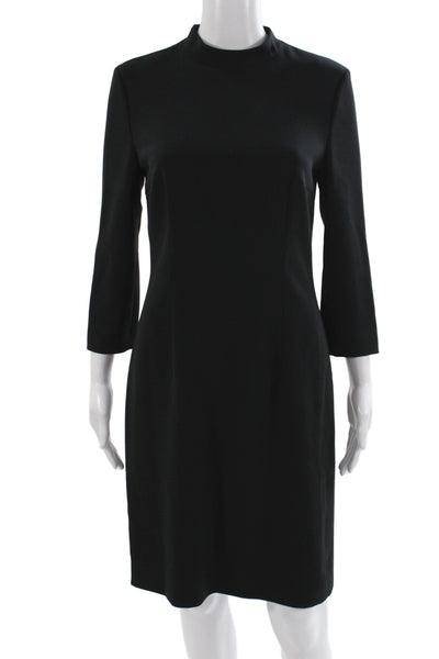 Boss Hugo Boss Women Black Sheath Dress Mock Neck 3/4 Sleeve Size 4