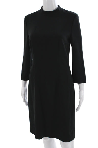 Boss Hugo Boss Women Black Sheath Dress Mock Neck 3/4 Sleeve Size 4