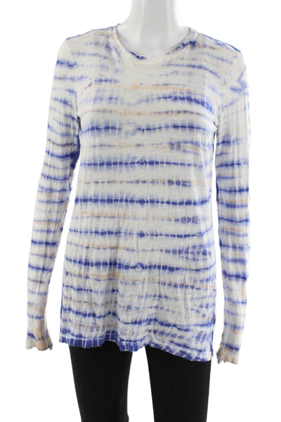 Proenza Schouler Womens Blue Tie-Dye Jersey Tee Long Sleeve Cotton Size S