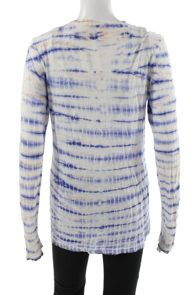 Proenza Schouler Womens Blue Tie-Dye Jersey Tee Long Sleeve Cotton Size S
