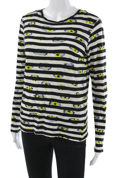 Proenza Schouler Women Jersey Striped Black Crew Neck Long Sleeve TShirt Size S