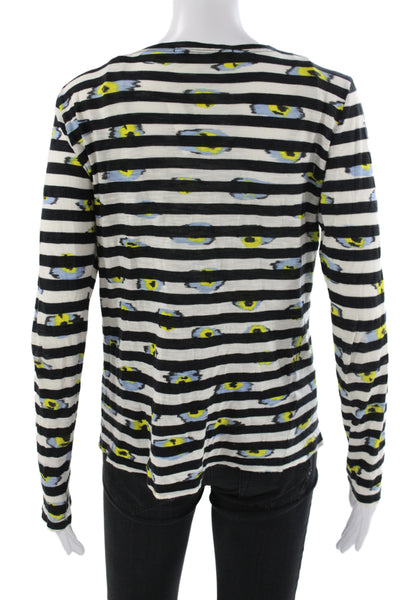 Proenza Schouler Women Jersey Striped Black Crew Neck Long Sleeve TShirt Size S