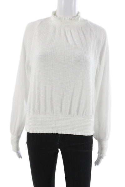 Free People Womens Boho Mock Neck Long Sleeve Button Blouse White Size XS