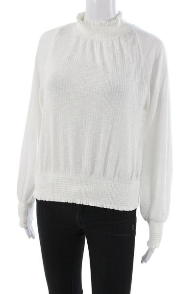 Free People Womens Boho Mock Neck Long Sleeve Button Blouse White Size XS