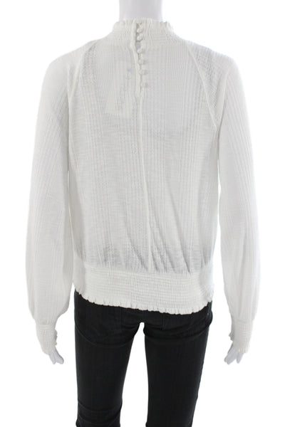 Free People Womens Boho Mock Neck Long Sleeve Button Blouse White Size XS