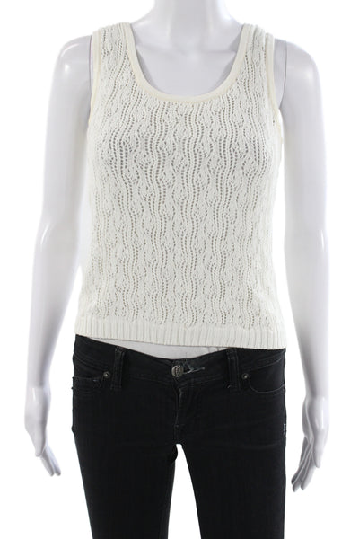 St. John By Marie Gray Women Ivory Scoop Neck Sleeveless Tank Basic Size S