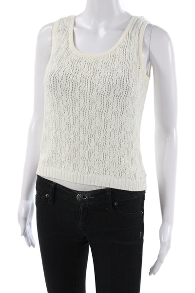 St. John By Marie Gray Women Ivory Scoop Neck Sleeveless Tank Basic Size S
