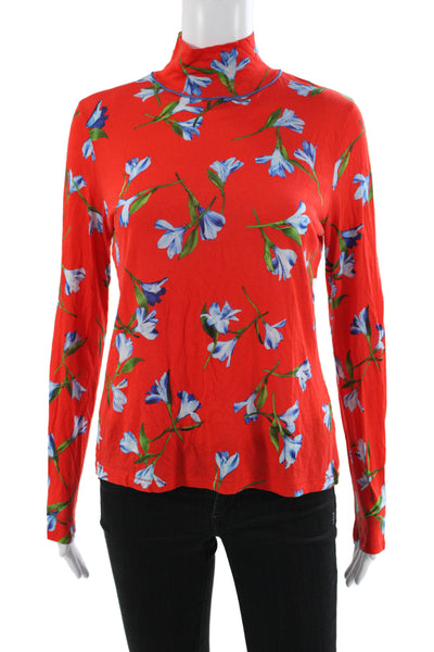 Rag & Bone Womens Red Floral Cotton Jersey T-Shirt Mock Neck Long Sleeve Size M