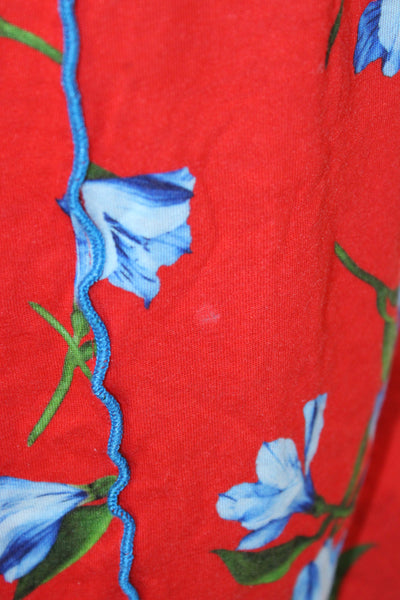 Rag & Bone Womens Red Floral Cotton Jersey T-Shirt Mock Neck Long Sleeve Size M