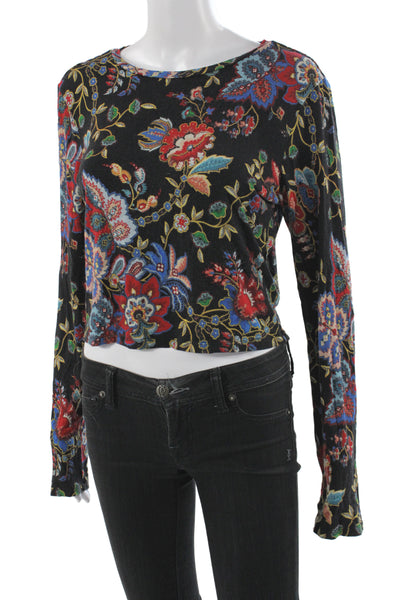 Alice + Olivia Womens Cropped Floral Black T-Shirt Size S