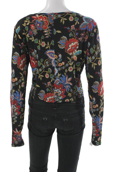 Alice + Olivia Womens Cropped Floral Black T-Shirt Size S