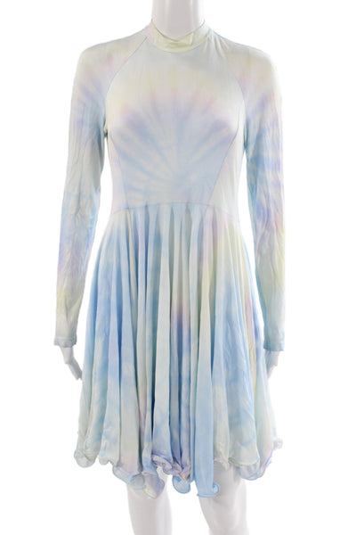 Stella McCartney Women Fit & Flare Dress Blue Tie-Dye High-Neck Size S