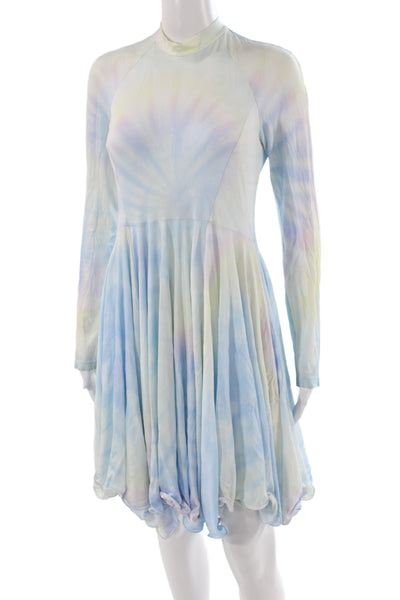 Stella McCartney Women Fit & Flare Dress Blue Tie-Dye High-Neck Size S