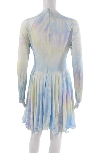 Stella McCartney Women Fit & Flare Dress Blue Tie-Dye High-Neck Size S