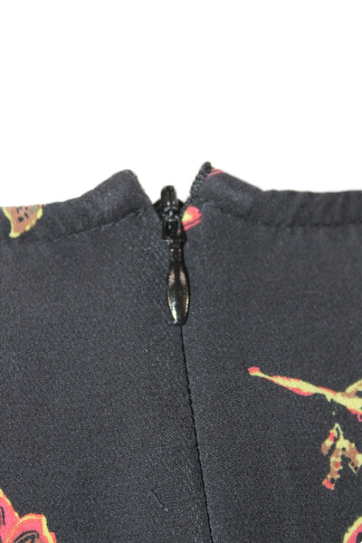 ALC Womens Fit & Flare Floral Silk Short Dress Long Sleeve Black Size 8