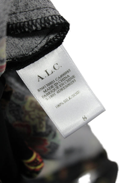 ALC Womens Fit & Flare Floral Silk Short Dress Long Sleeve Black Size 8