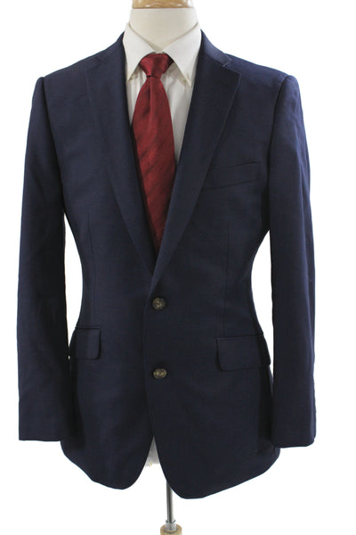 Indochino Mens 2 Piece Suit Jacket Blue Wool Button Classic Size 38
