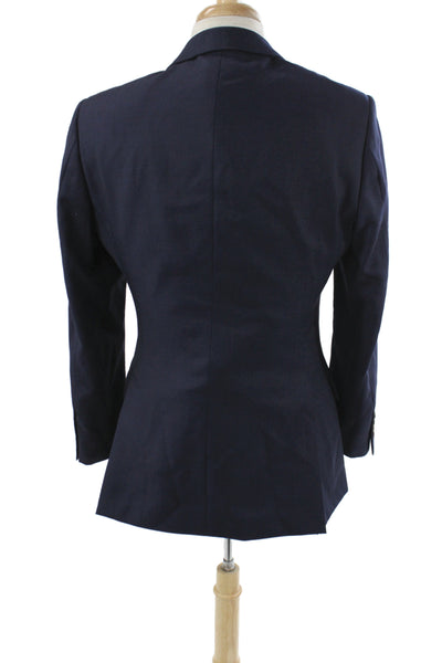 Indochino Mens 2 Piece Suit Jacket Blue Wool Button Classic Size 38