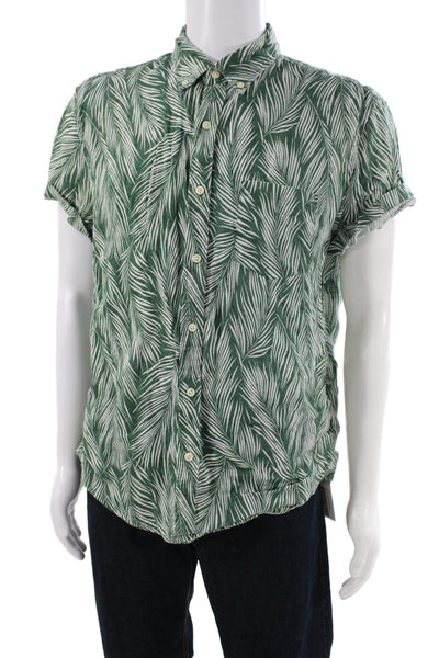J Crew Mens Linen Slim Fit Button Down Shirt Green White Size Large
