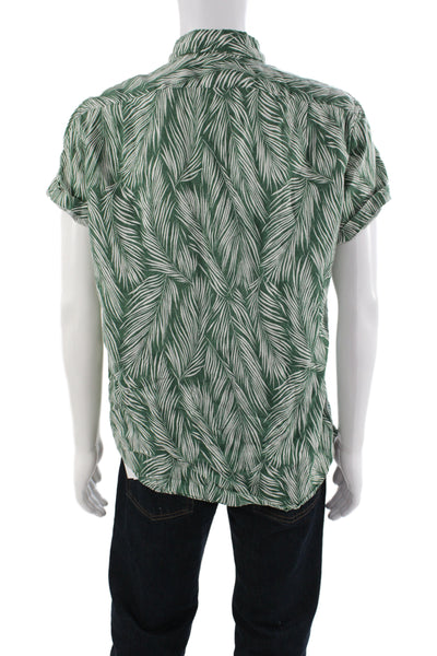 J Crew Mens Linen Slim Fit Button Down Shirt Green White Size Large
